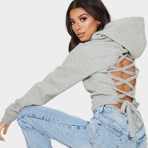 PLT grey lace up hoodie